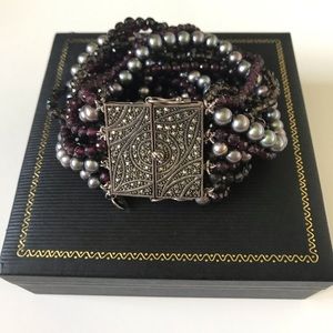 Multi Strand Bead/Pearl Bracelet w/Marcasite Clasp